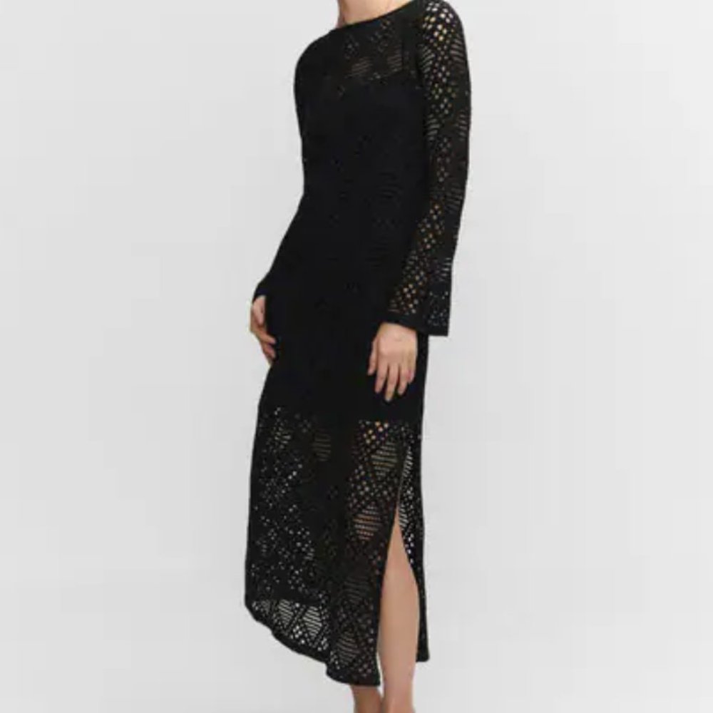 MANGO Geometric-pattern Openwork Dress Black